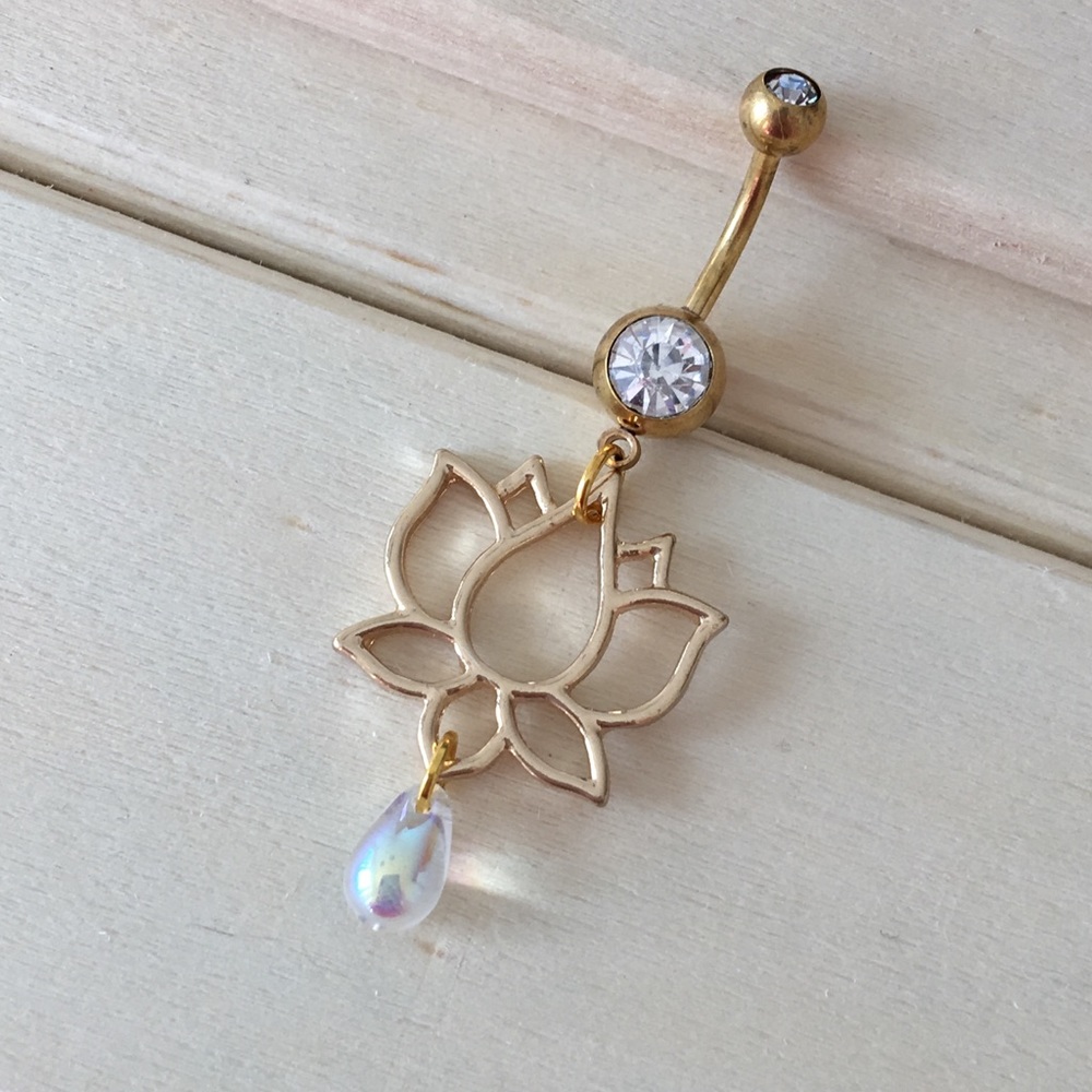 Gold Iridescent Lotus Belly Button Ring